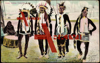 Crow Indian Dancers, Head Feathers, Drum, Squaws