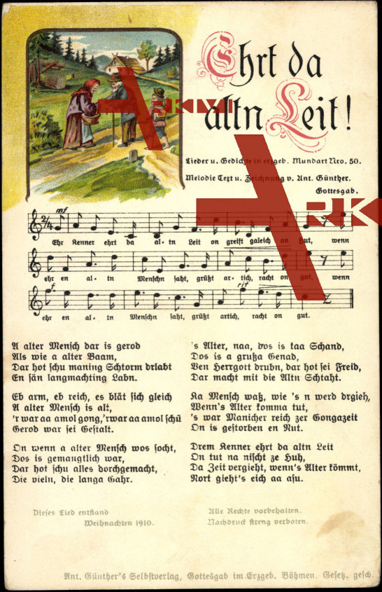 Liedkarten  Anton Günther, Mundart Nr. 50, Ehrt da..