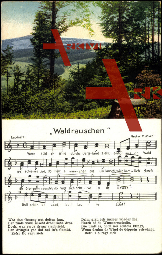 Liedkarten P. Roth., Waldrauschen, Landschaft
