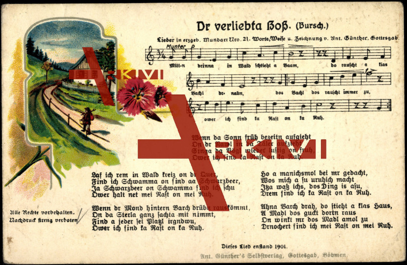 Liedkarten Anton Günther, Mundart Nr. 21, Dr ver...