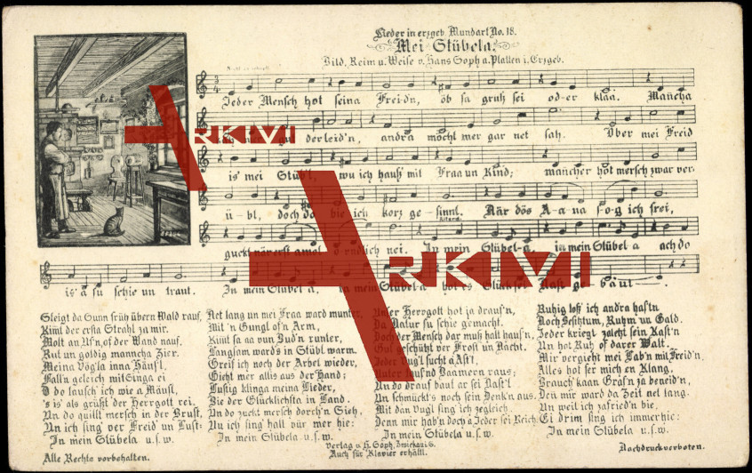Liedkarten Hans Goph, Mundart Nr. 18, Mei Stübela