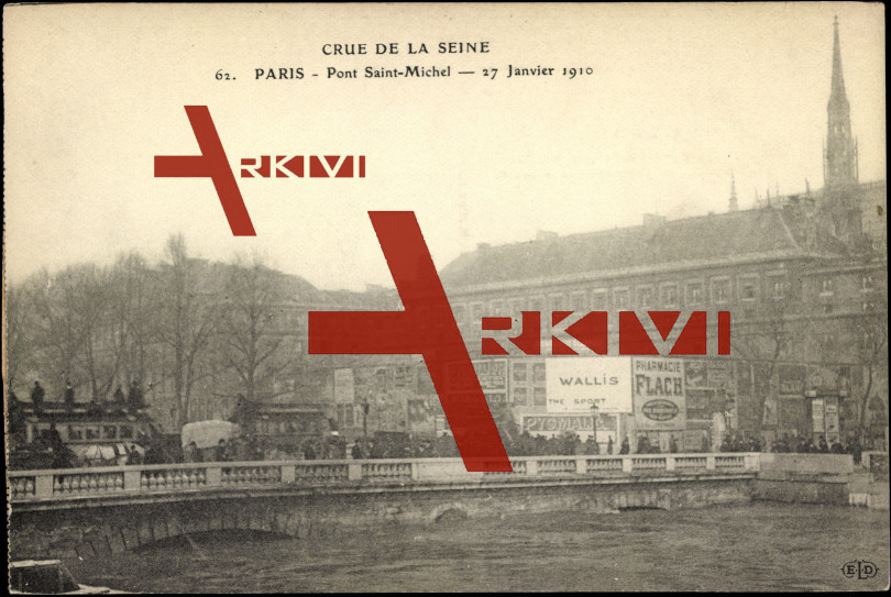 Paris, Crue de la Seine, Pont Saint Michel, 1910