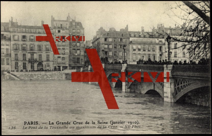 Paris, Crue de la Seine, Pont de la Tournelle, 1910