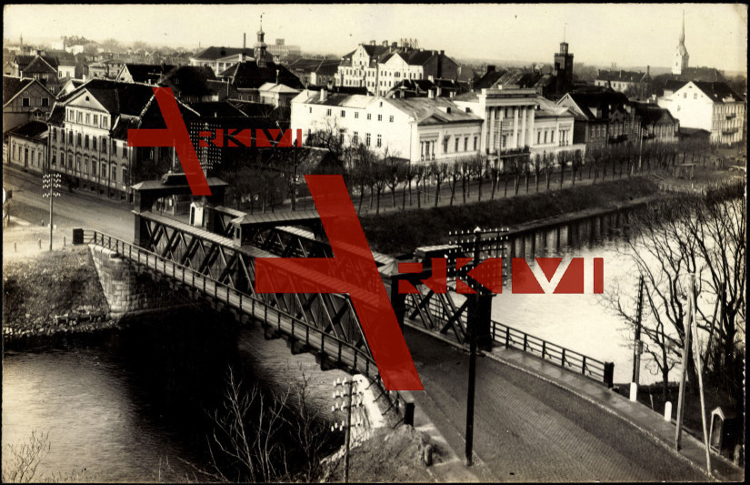 Mitau Lettland, Blick zur Stadt, Brücke, Fluss