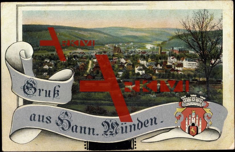 Hann. Münden, Blick zur Stadt, Wappen, Kirche