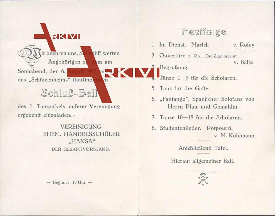 Klapp Studentika Hansa, Schluss Ball, 1927,Saale