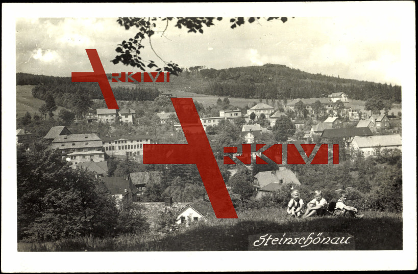 Steinschönau Reichenberg, Kinder, Hügel, Ort