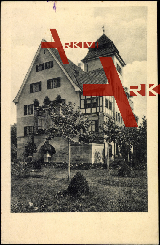 Rückersdorf, Blick auf ein Haus mit Garten, Treppe