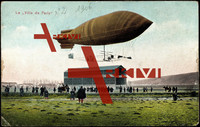 Le Ville de Paris,Zeppelin im Flug, Soldaten, Hangar