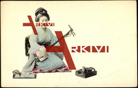 Volkstypen Japan, Musikinstrument, Leier, Geisha