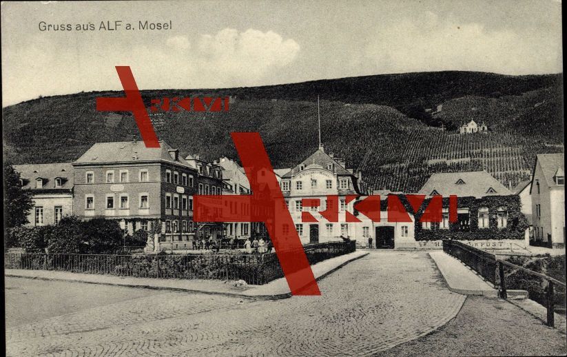 Alf Mosel, Blick auf Hotel Post, Umgebung,Weinfelder