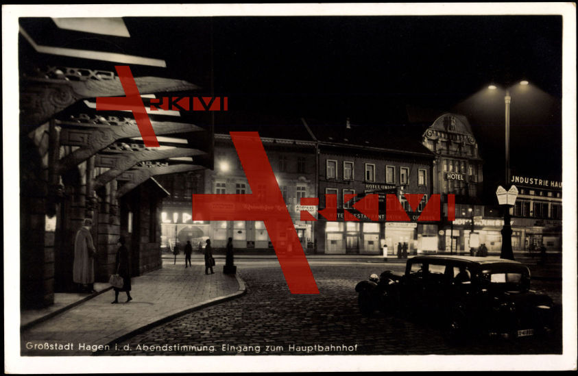 Hagen, Abendstimmung, Eingang zum Hauptbahnhof