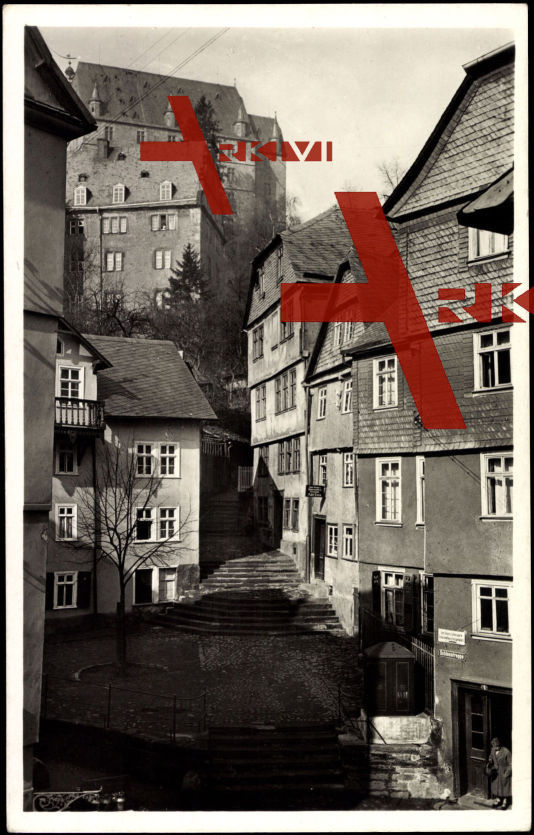 Marburg, Aufgang zum Schloss, Schlosstreppe, Häuser
