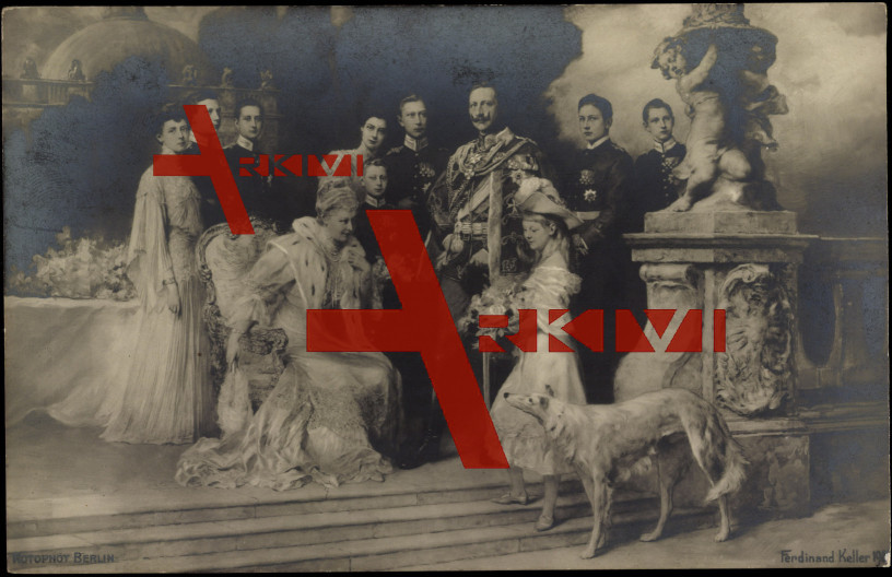 Kaiserin und Kaiser, Wilhelm II mit Familie, Windhund