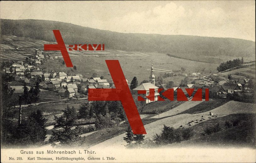 Möhrenbach Thür., Gesamtansicht der Ortschaft,Kirche
