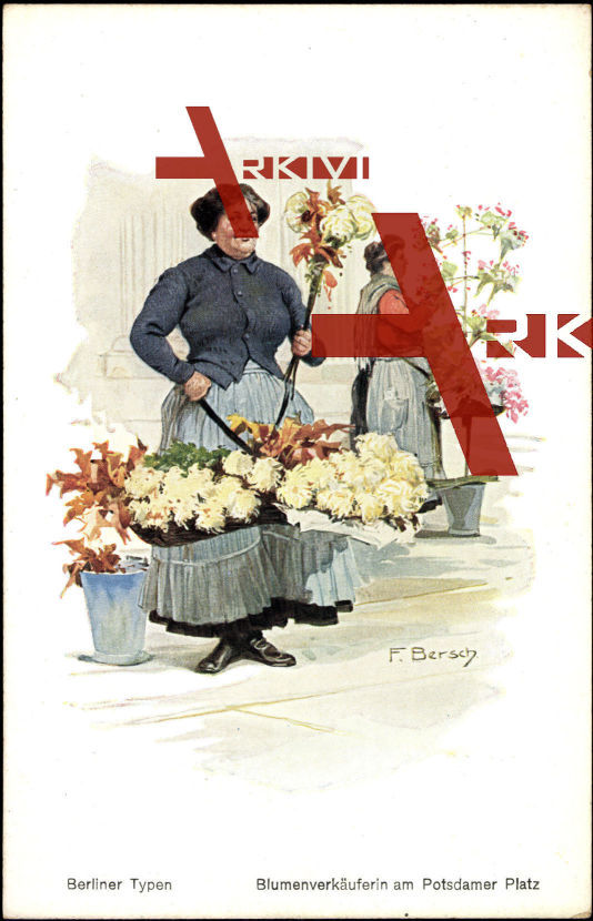 Bersch, F.,Berliner Typen,Blumenverkäuferin