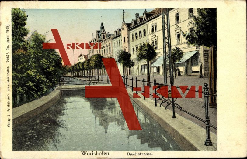 Bad Wörishofen, Partie an der Bachstraße, Promenade; gelaufen 1910, sehr guter Zustand; PLZ 86825