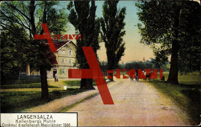 Bad Langensalza, Kallenbergs Mühle, Denkmal ; gelaufen als Feldpost 1914, sehr guter Zustand; PLZ 99947