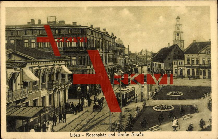 Libau Lettland, Rosenplatz, Große Straße,Straßenbahn