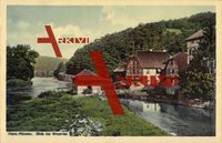 Hann. Münden, Blick ins Wesertal, Flusspartie,Häuser; ungelaufen, sehr guter Zustand; PLZ 34346