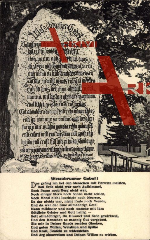 Wessobrunn Oberbayern, Gebet auf einem Stein geschrieben