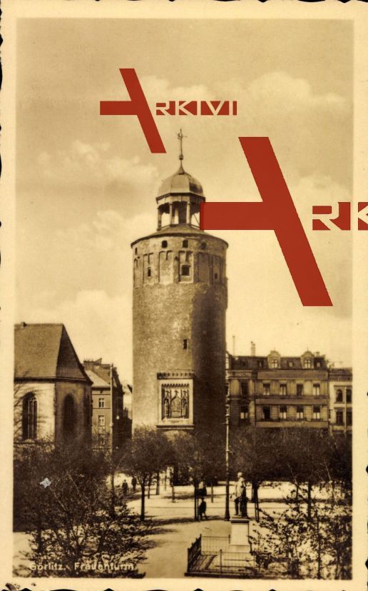 Görlitz Sachsen, Straßenpartie mit Blick auf den Frauenturm
