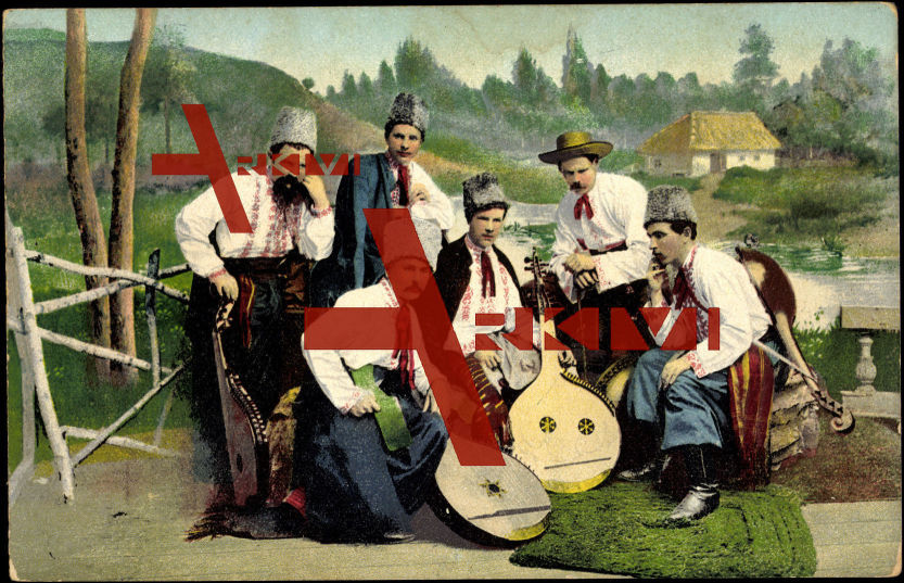 Ukrainische Typen, Volkstrachten, Musikinstrumente, Zither, Mandoline