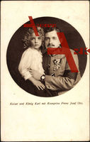 Kaiser und König Karl mit Kronprinz Franz Josef Otto, blonde Locken,Abzeichen