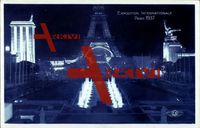 Paris,Weltausstellung 1937, Exposition, Blick auf den beleuchteten Eiffelturm