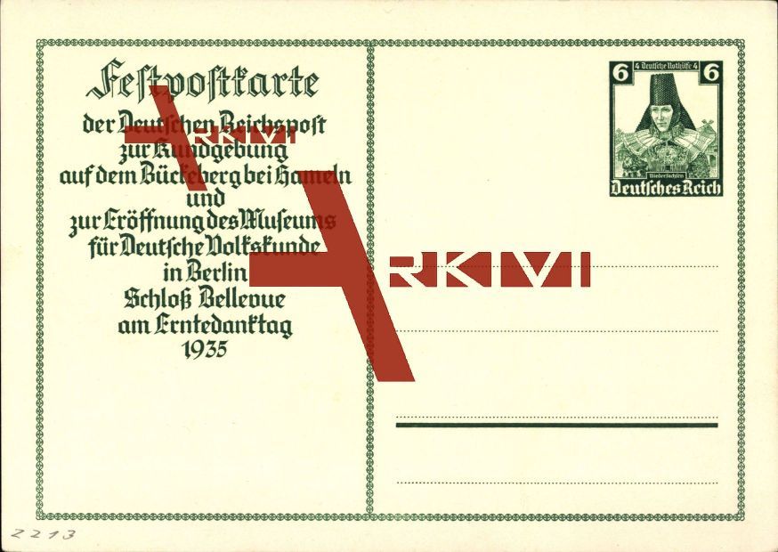 Ganzsachen Tracht aus Niedersachsen, 6 Pfennig, Erntedanktag 1935 Berlin