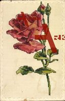 Rote Rosenblüte mit Knospen, Stickmuster