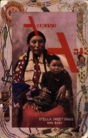 Portrait of Stella Sweet Grass and Baby, Schmuck und Waffen der Indianer