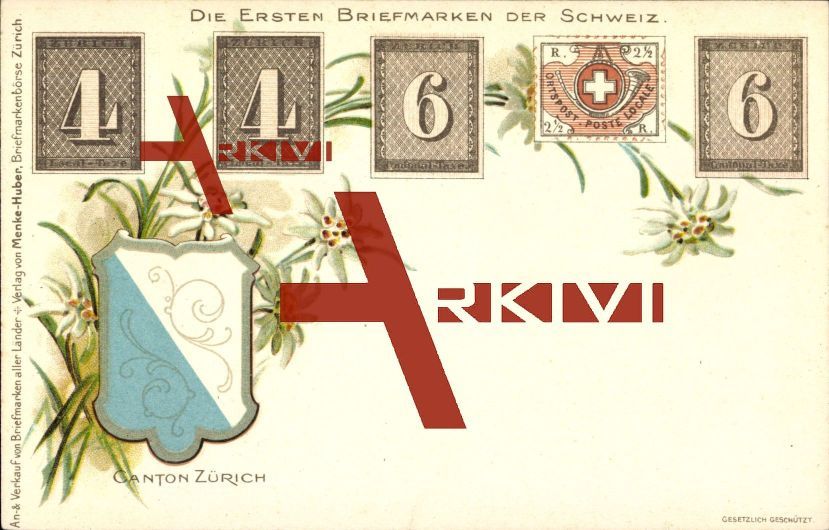 Briefmarken Wappen Kanton Zürich, die ersten Briefmarken der Schweiz