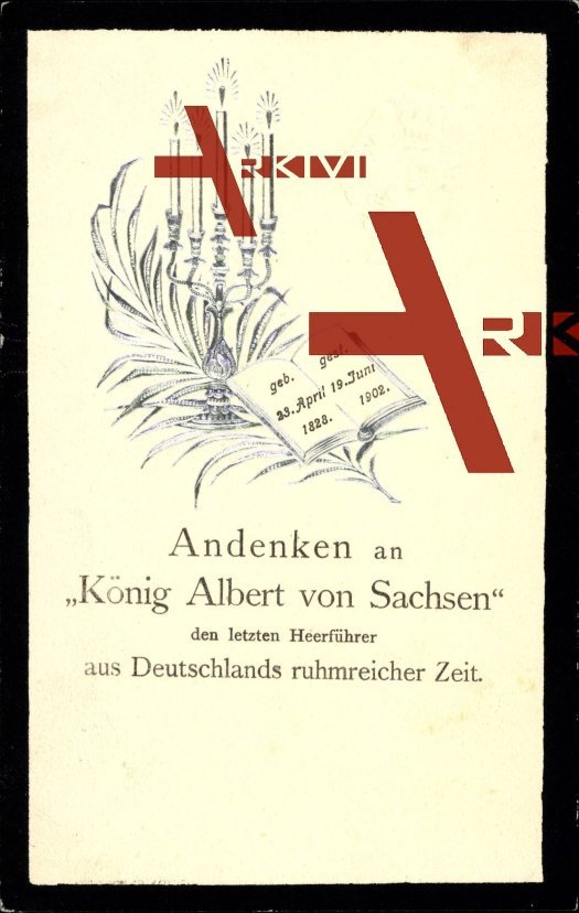Todeskarte des Königs Albert von Sachsen, Kerzen, Buch