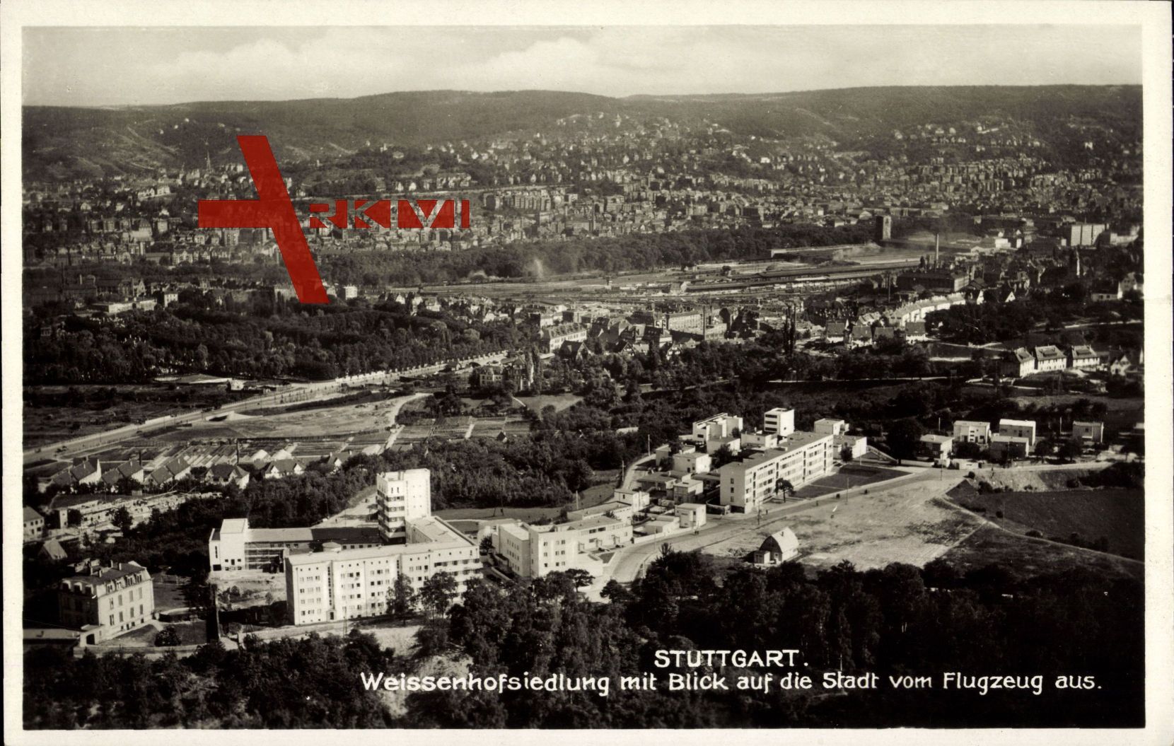 Stuttgart, Weissenhofsiedlung mit Blick auf die Stadt, Fliegeraufnahme