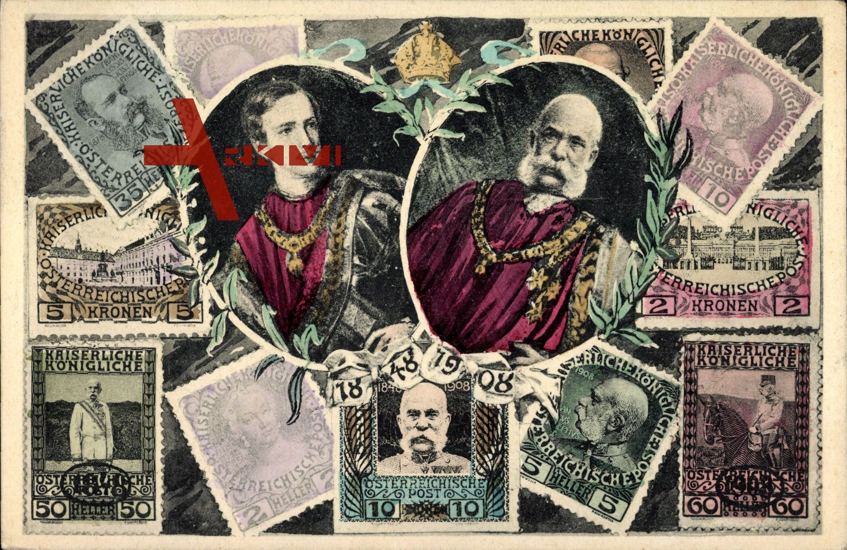 Briefmarken Kaiser Franz Josef I. von Österreich, 50 Heller, 5 Heller