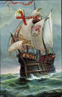 Abbildung der Karacke Santa Maria bei der Atlantik-Überquerung, Segelschiff des Christoph Columbus, um 1492