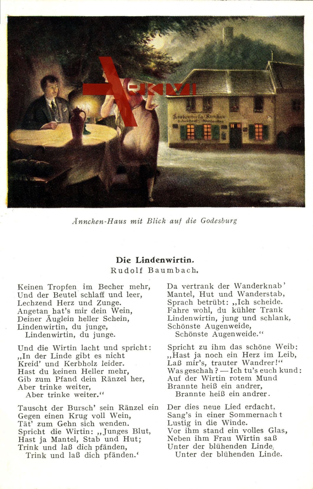 Lied Die Lindenwirtin, Rudolf Baumbach, Ännchen Haus, Godesburg