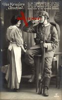 Des Kriegers Abschied, Deutscher Soldat in Montur, Uniform, Frau, Glas