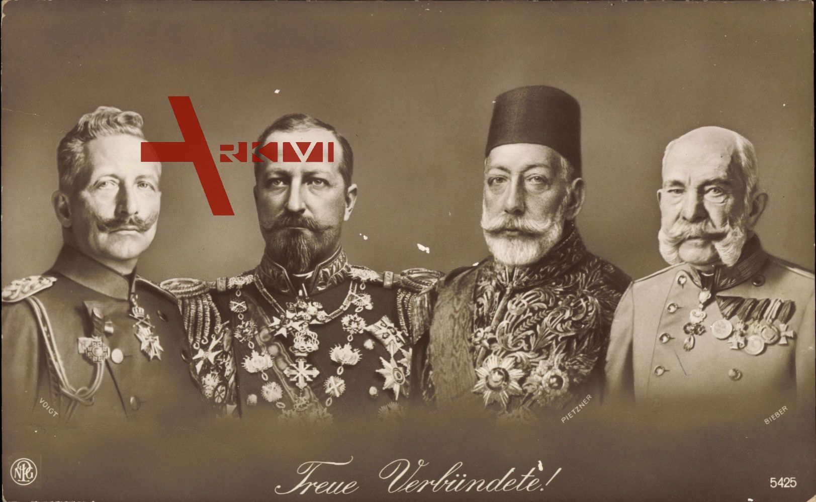 Treue Verbündete, Kaiser Wilhelm II, Franz Josef I., Ferdinand I., Mehmed V.