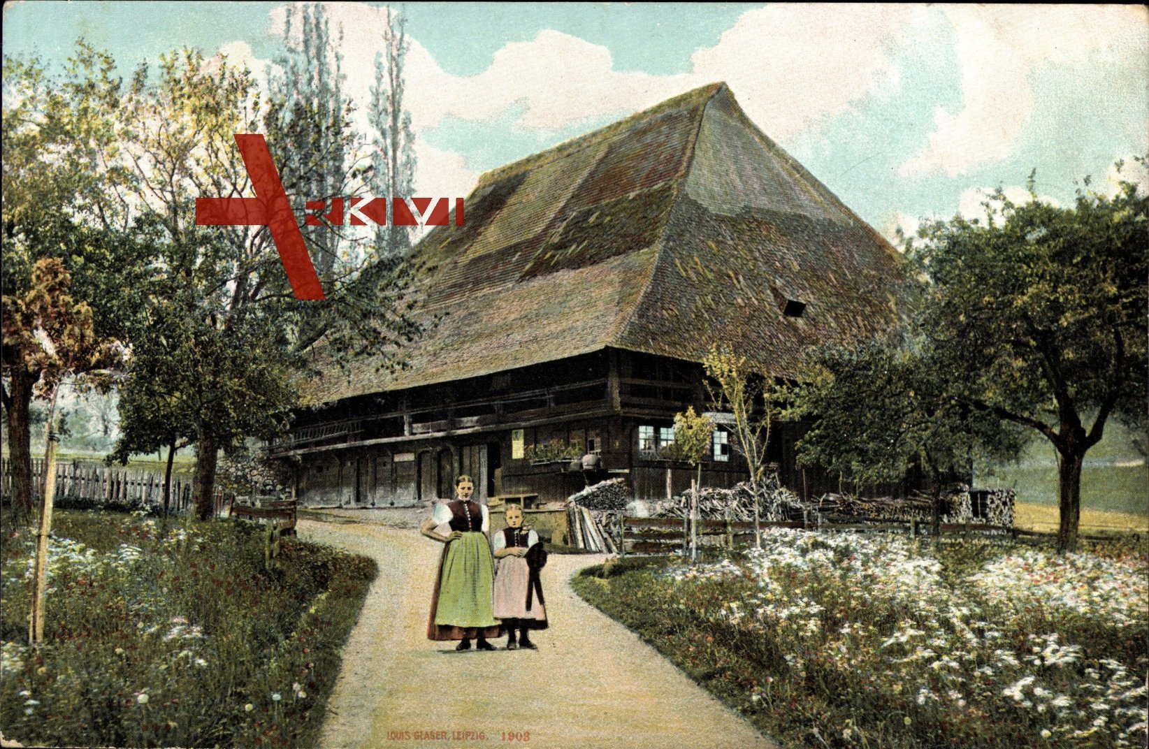 Schwarzwaldhaus, Frühling, Reetdach, Anwohnerinnen, Baumblüte