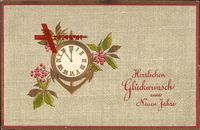 Glückwunsch Neujahr, Uhr mit Anker und Blütenknospen