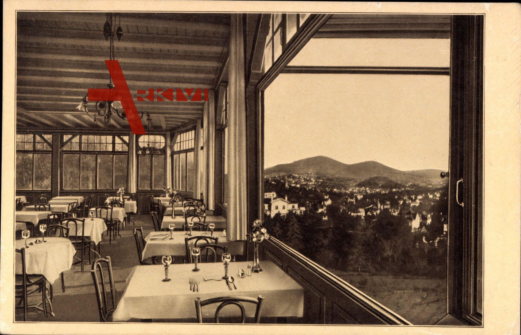 Baden Baden, Luftkurhotel und Cafe Gretel mit Blick von der großen Terrasse