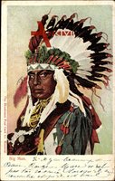 Big Man, Indianer, Bunter Federhut, USA, Indian