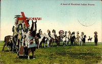 Indianer, A band of Blackfoot Indian Braves, Pferde, Steppe