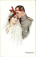 Kriegsgetraut, Ansicht von Soldat nebst Braut, Hochzeit in Feldgrau
