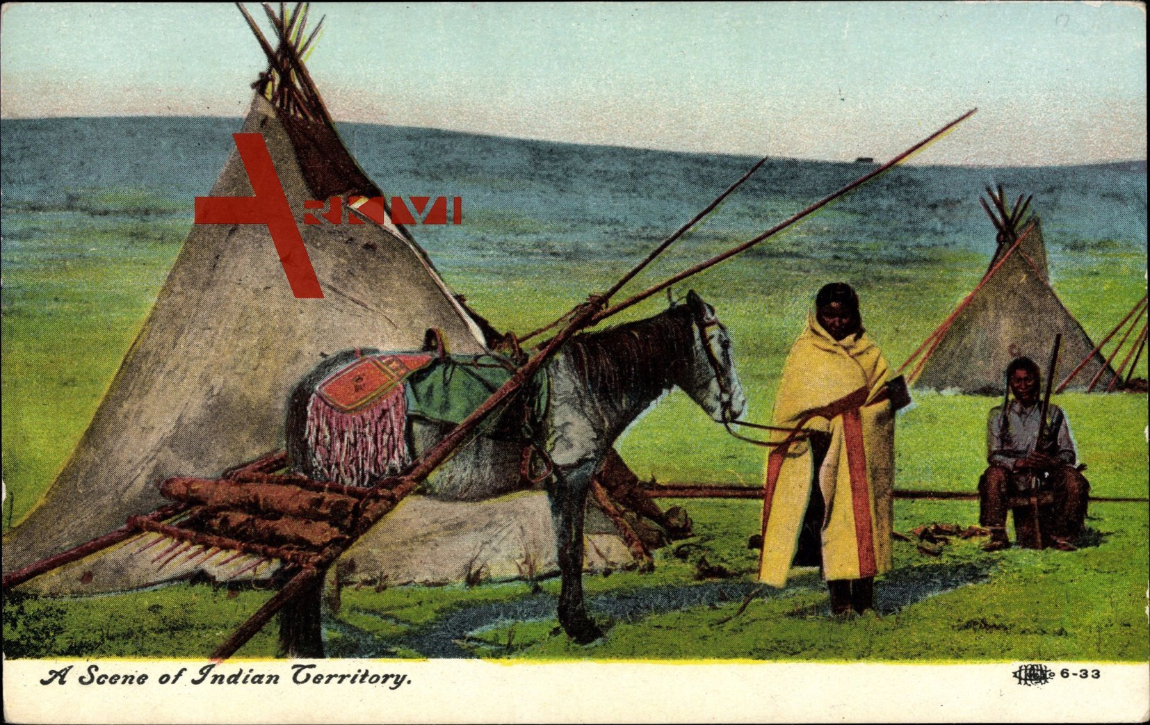 USA, Indianer, A Scene of Indian Territory, Tents, Horse