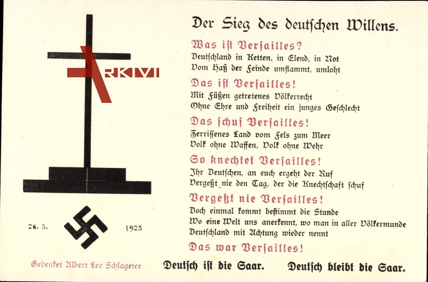 Der Sieg des deutschen Willens, Saarabstimmung 1935, Leo Schlageter
