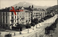 Luzern Stadt, Blick in die Pilatusstraße, Hotel Jura, Straßenbahn
