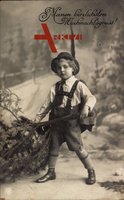 Frohe Weihnachten, Junge in bayrischer Tracht, Tannenbaum, NPG 114 6